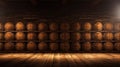 Brown wooden wine beer barrel stacked background Royalty Free Stock Photo