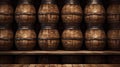 Brown wooden wine beer barrel stacked background Royalty Free Stock Photo