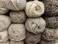 The brown wool of the meats of the yarns lies beautifully in the store. Royalty Free Stock Photo