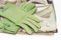 Brown woolen scarf and green gloves Royalty Free Stock Photo