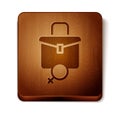 Brown Work for female icon isolated on white background. Business woman work. Wooden square button. Vector