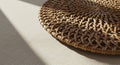 Brown woven rattan placemat on a beige fabric surface. The placemat features a Royalty Free Stock Photo