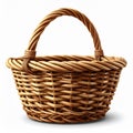 Brown Woven Wicker Basket with Handle on White Background under Studio Lighting Royalty Free Stock Photo