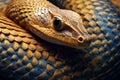 Brown yellow and blue colors snake. Generated AI Royalty Free Stock Photo