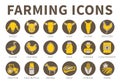 Brown and Yellow Farming Icon Set of Sheep, Pig, Cow, Goat, Horse, Rooster, Goose, Chicken, Egg, Milk, Farmer, Concentrate,