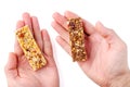 Brown or yellow granola bar isolated on white background Royalty Free Stock Photo