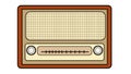 Brown with yellow old retro antique vintage rectangular first hipster radio, music radio receiver with round winders