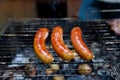 Browned sausages are grilled and captured using selective focus Royalty Free Stock Photo