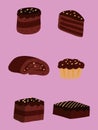 Brownie cartoon icon set. isolated on pink background in flat style vector design