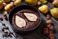 Brownie chocolate cake with pear autumn homemade baked pastry dessert gourmet food