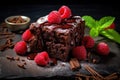Brownie chocolate cake with raspberries