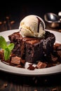 Brownie chocolate cake with a scoop of ice cream Royalty Free Stock Photo