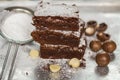 Brownie. Chocolate cakes with macadamia Royalty Free Stock Photo