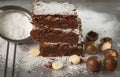 Brownie. Chocolate cakes with macadamia Royalty Free Stock Photo