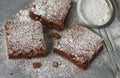 Brownie. Chocolate cakes with powdered sugar Royalty Free Stock Photo