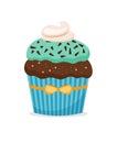 Brownie cupcake with blue frosting