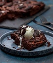 Brownie with oreo and vanilla ice cream