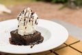 Brownie Sundae with a Scoop of Vanilla Ice Cream Royalty Free Stock Photo