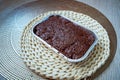 Brownies in an alumminium tray. Copy space Royalty Free Stock Photo