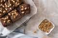 Brownies with caramel sauce and peanuts