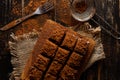 Fudgy brownies with cheese and coco Still life