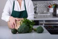 Brownpaper Bag Full of Green Vegetables Ready for Cooking. Royalty Free Stock Photo