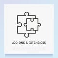 Browser add thin line icon: two details of puzzle. Modern vector illustration Royalty Free Stock Photo