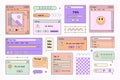 Browser Computer Interface Windows in Vaporwave 90s Style. Retro PC Desktop Template Boxes. Vector