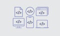 Browser Computer laptop app program code development icon, coding screen. IT technology, website button,, software