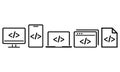 Browser Computer laptop app program code development icon, coding screen. IT technology, website button,, software