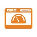 Browser, dashboard, speed, web page icon. Orange vector sketch.