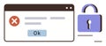 Browser error window with red cross and padlock symbolizing security issues or restricted access Royalty Free Stock Photo