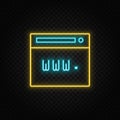 Browser, internet, web neon icon. Blue and yellow neon vector icon
