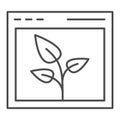 Browser with leaf thin line icon. Web window and plant vector illustration isolated on white. Computer page and sprout