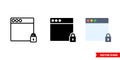 Browser lock, password icon of 3 types. Isolated vector sign symbol.