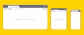 Browser mockups. Website interface for different devices, empty laptop tablet and mobile internet page. Vector browser