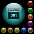 Browser 301 Moved Permanently icons in color illuminated glass buttons