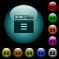 Browser options icons in color illuminated glass buttons