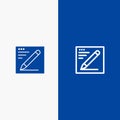 Browser, Pencil, Text, Education Line and Glyph Solid icon Blue banner