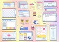 Browser retro screens. Vintage interface window web screen, pc 90s cyberspace website message folder tab programming Royalty Free Stock Photo