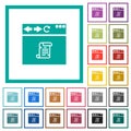 Browser running script flat color icons with quadrant frames