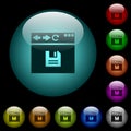 Browser save icons in color illuminated glass buttons