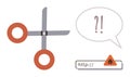Browser Security Threat Highlighted by Broken Scissors and Malware Alert Royalty Free Stock Photo