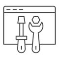 Browser settings thin line icon. Window with screwdriver and wrench. Internet technology vector design concept, outline Royalty Free Stock Photo