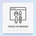 Browser settings thin line icon: wrench and screwdriver on web page. Modern vector illustration Royalty Free Stock Photo