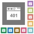 Browser 401 Unauthorized square flat icons Royalty Free Stock Photo