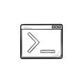 Browser window with command line hand drawn outline doodle icon.