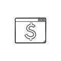 Browser window with dollar sign hand drawn outline doodle icon. Royalty Free Stock Photo