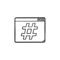 Browser window with hashtag hand drawn outline doodle icon. Royalty Free Stock Photo