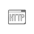 Browser window with http text hand drawn outline doodle icon.